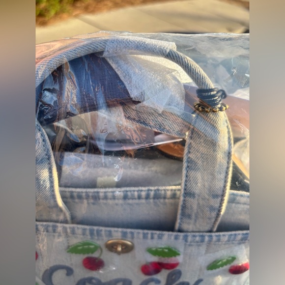 NWT Cherry Embroidered Denim Cargo Tote 26 In Original Packaging Cherries π - Picture 9 of 11